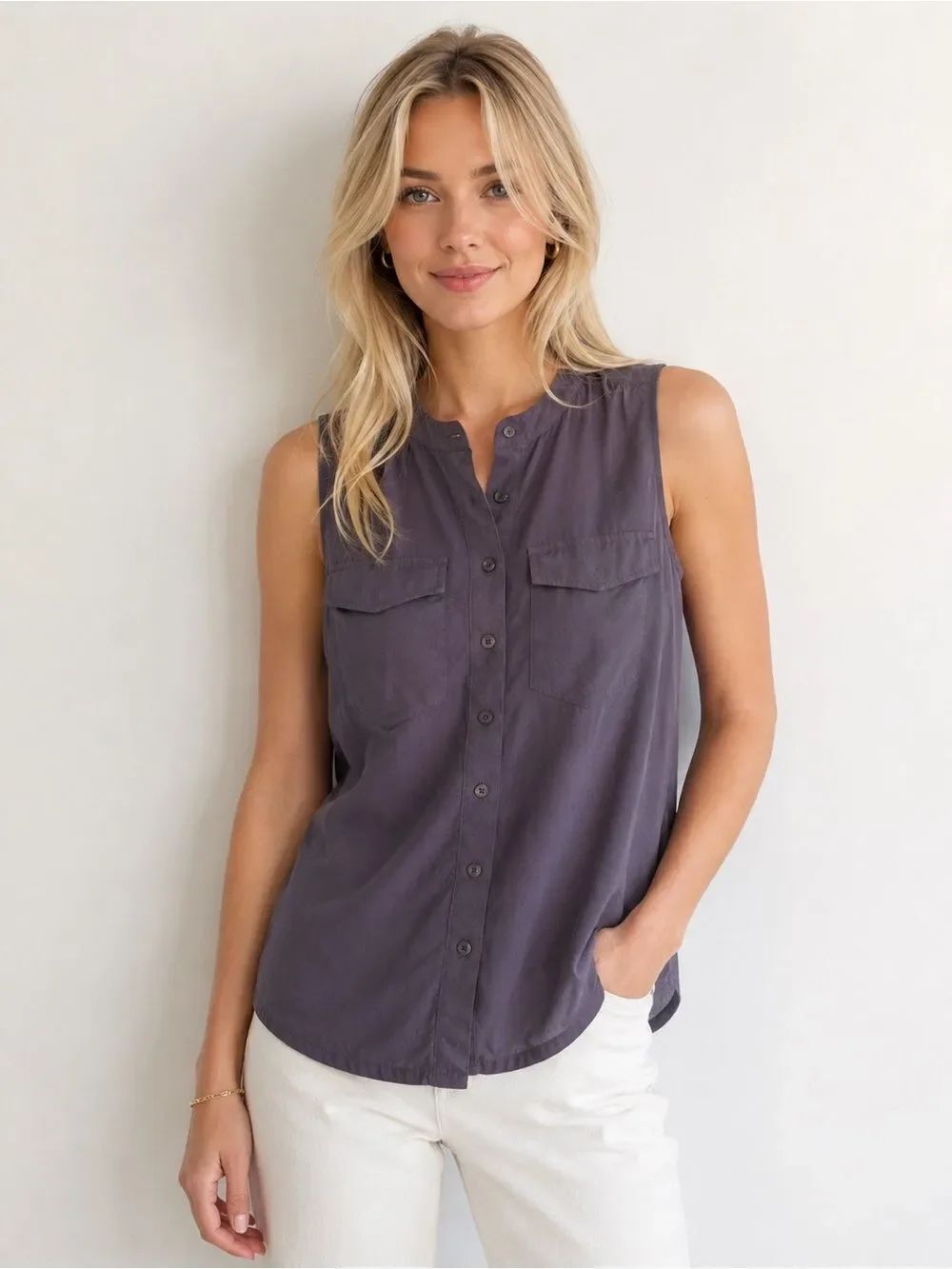 J. Crew sleeveless button-front blouse in Gray